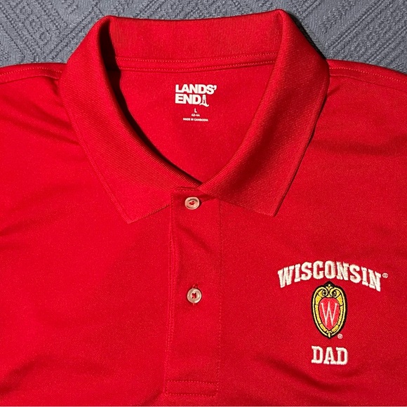 Wisconsin Badgers Dad Polo Shirt Lands' End Red - Picture 2 of 3